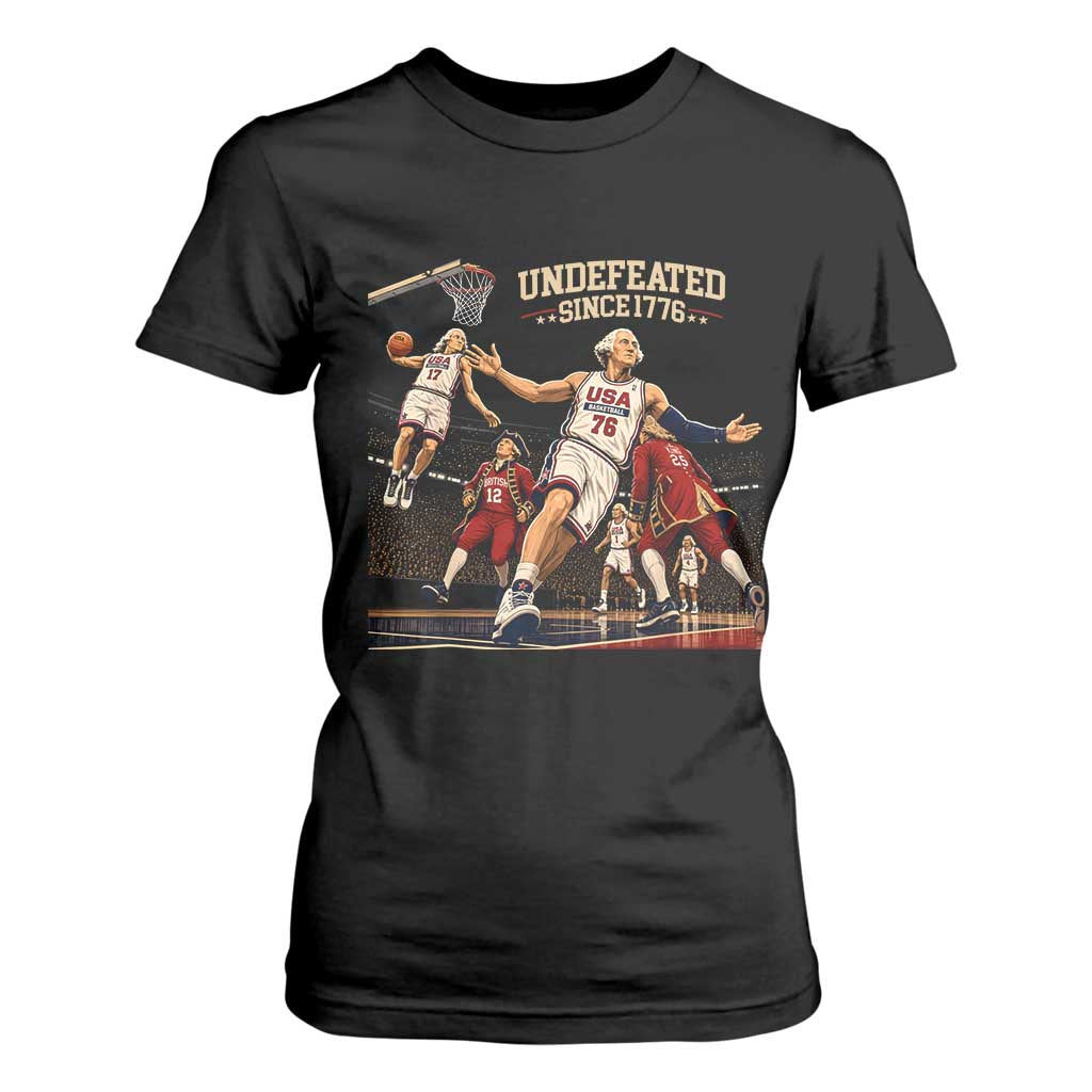 Undefeated Since 1776 George Washington Basketball T Shirt For Women Funny USA Dream Team Founding Fathers Slam Dunk Patriotic Sports