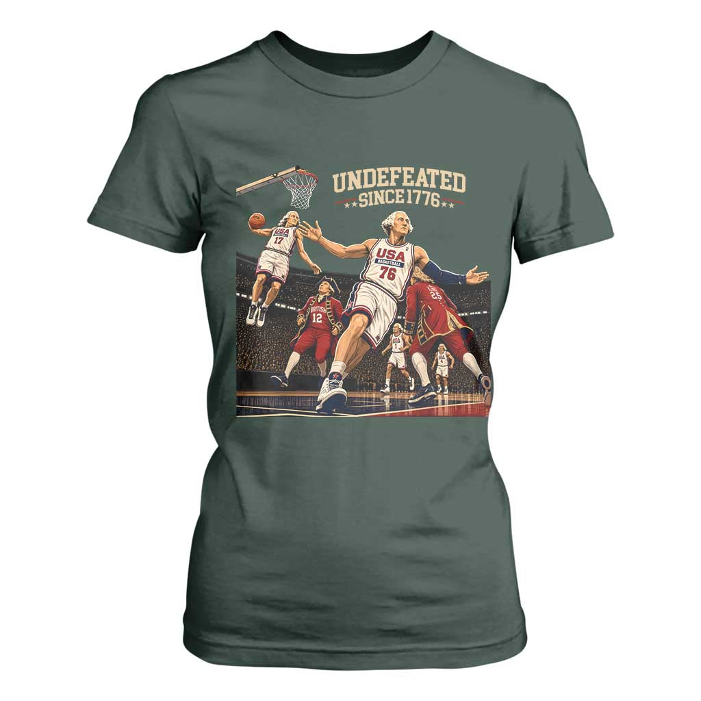 Undefeated Since 1776 George Washington Basketball T Shirt For Women Funny USA Dream Team Founding Fathers Slam Dunk Patriotic Sports