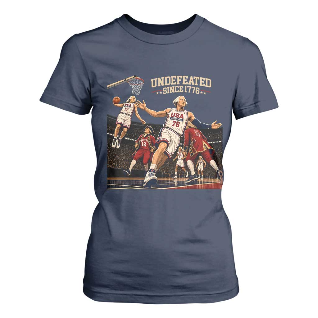 Undefeated Since 1776 George Washington Basketball T Shirt For Women Funny USA Dream Team Founding Fathers Slam Dunk Patriotic Sports