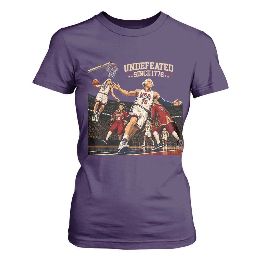 Undefeated Since 1776 George Washington Basketball T Shirt For Women Funny USA Dream Team Founding Fathers Slam Dunk Patriotic Sports