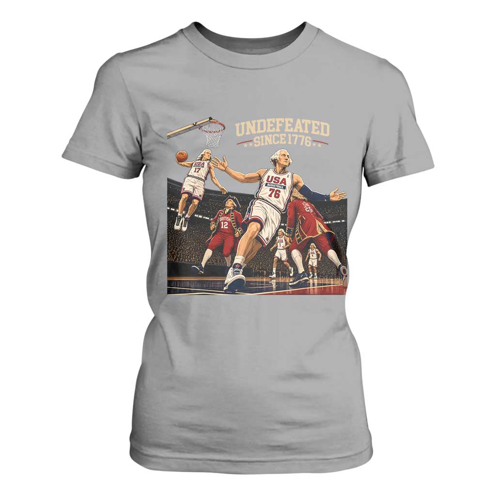 Undefeated Since 1776 George Washington Basketball T Shirt For Women Funny USA Dream Team Founding Fathers Slam Dunk Patriotic Sports