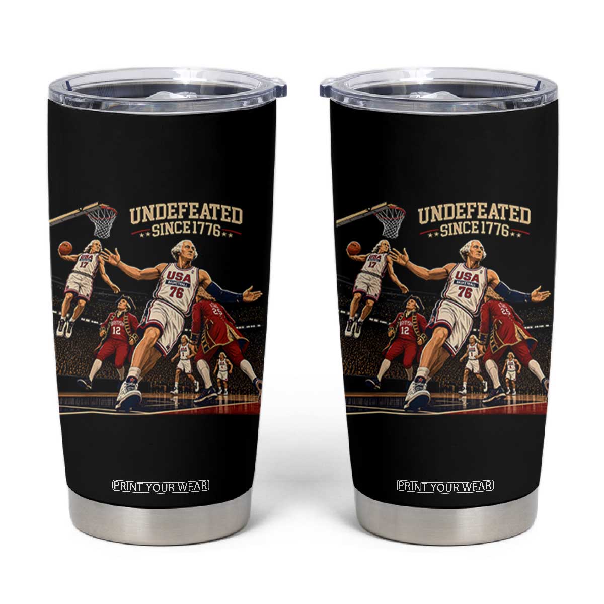 Undefeated Since 1776 George Washington Basketball Tumbler Cup Funny USA Dream Team Founding Fathers Slam Dunk Patriotic Sports
