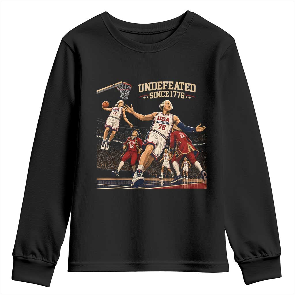 Undefeated Since 1776 George Washington Basketball Youth Sweatshirt Funny USA Dream Team Founding Fathers Slam Dunk Patriotic Sports TS02 Black Print Your Wear