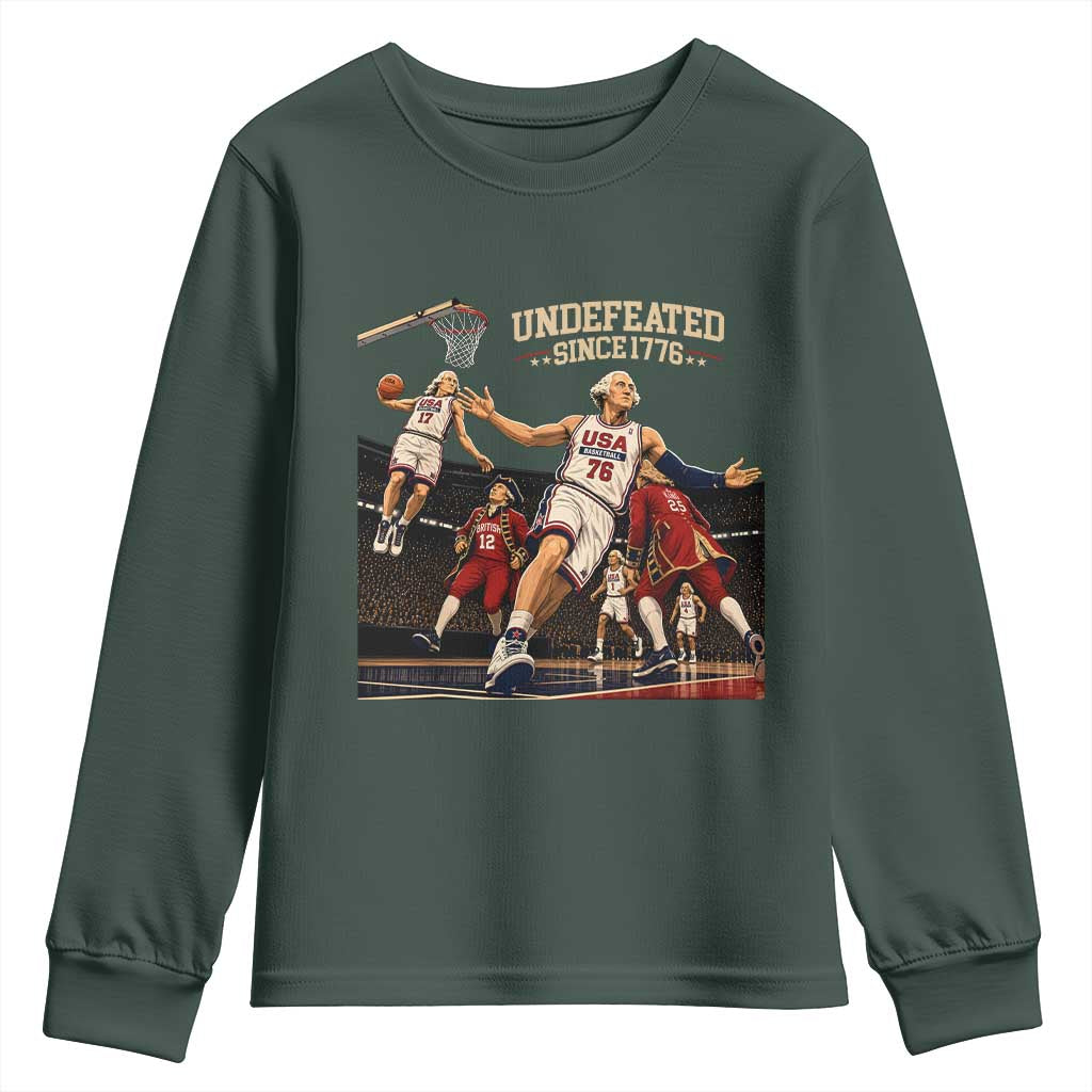 Undefeated Since 1776 George Washington Basketball Youth Sweatshirt Funny USA Dream Team Founding Fathers Slam Dunk Patriotic Sports