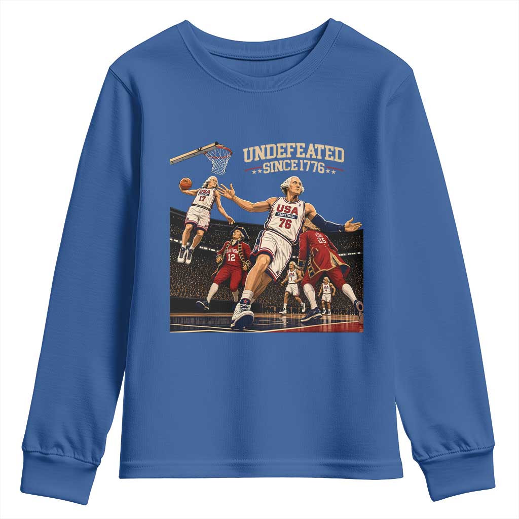 Undefeated Since 1776 George Washington Basketball Youth Sweatshirt Funny USA Dream Team Founding Fathers Slam Dunk Patriotic Sports