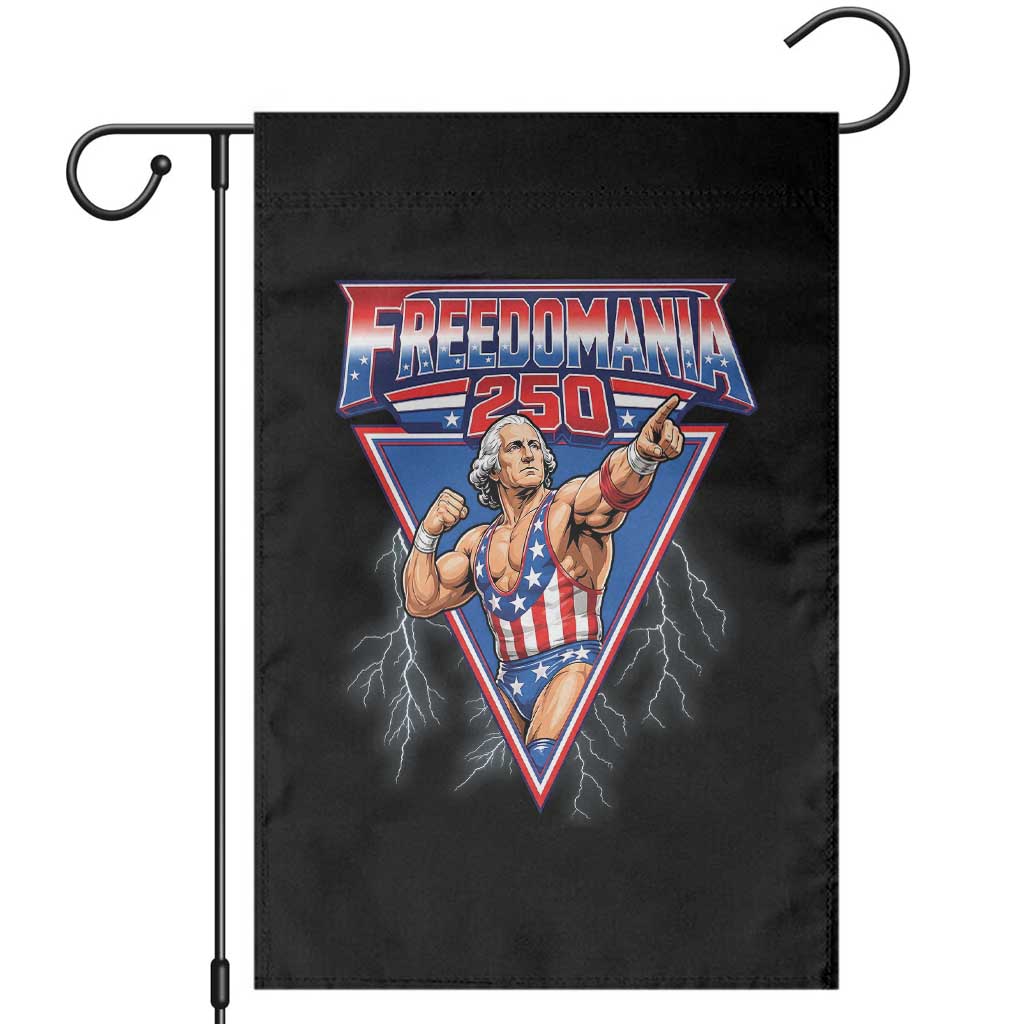 Freedomania 250 George Washington Wrestler Graphic Garden Flag Funny Muscular President Lightning 1776 to 2026 Semiquincentennial