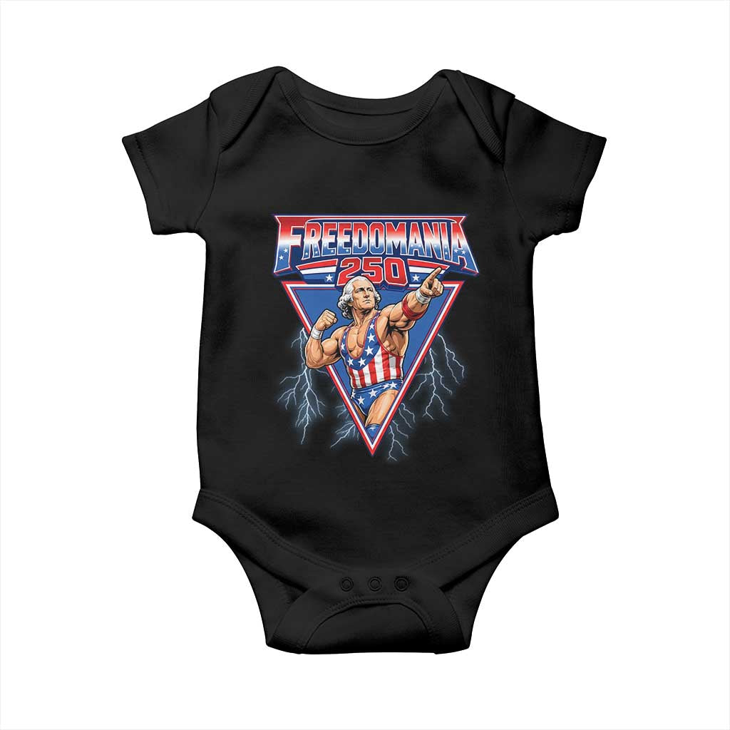 Freedomania 250 George Washington Wrestler Graphic Baby Onesie Funny Muscular President Lightning 1776 to 2026 Semiquincentennial