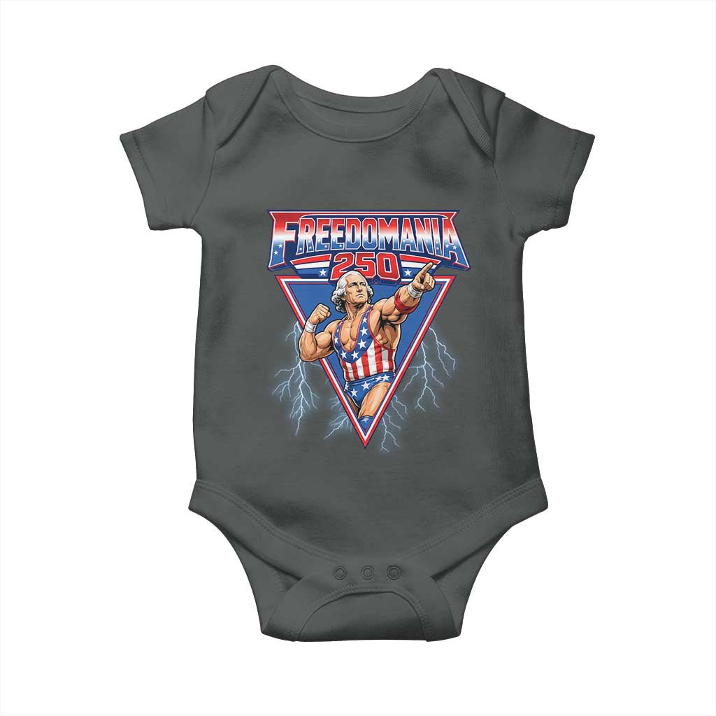 Freedomania 250 George Washington Wrestler Graphic Baby Onesie Funny Muscular President Lightning 1776 to 2026 Semiquincentennial