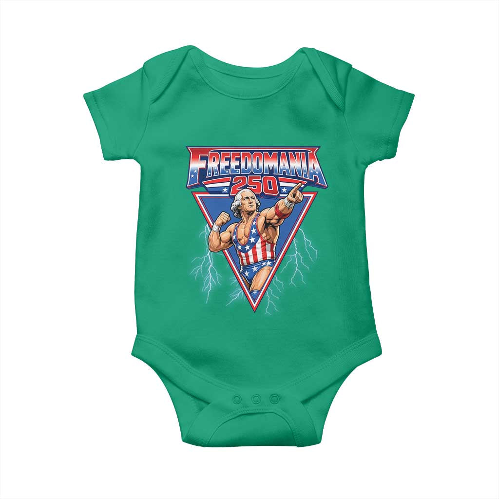 Freedomania 250 George Washington Wrestler Graphic Baby Onesie Funny Muscular President Lightning 1776 to 2026 Semiquincentennial