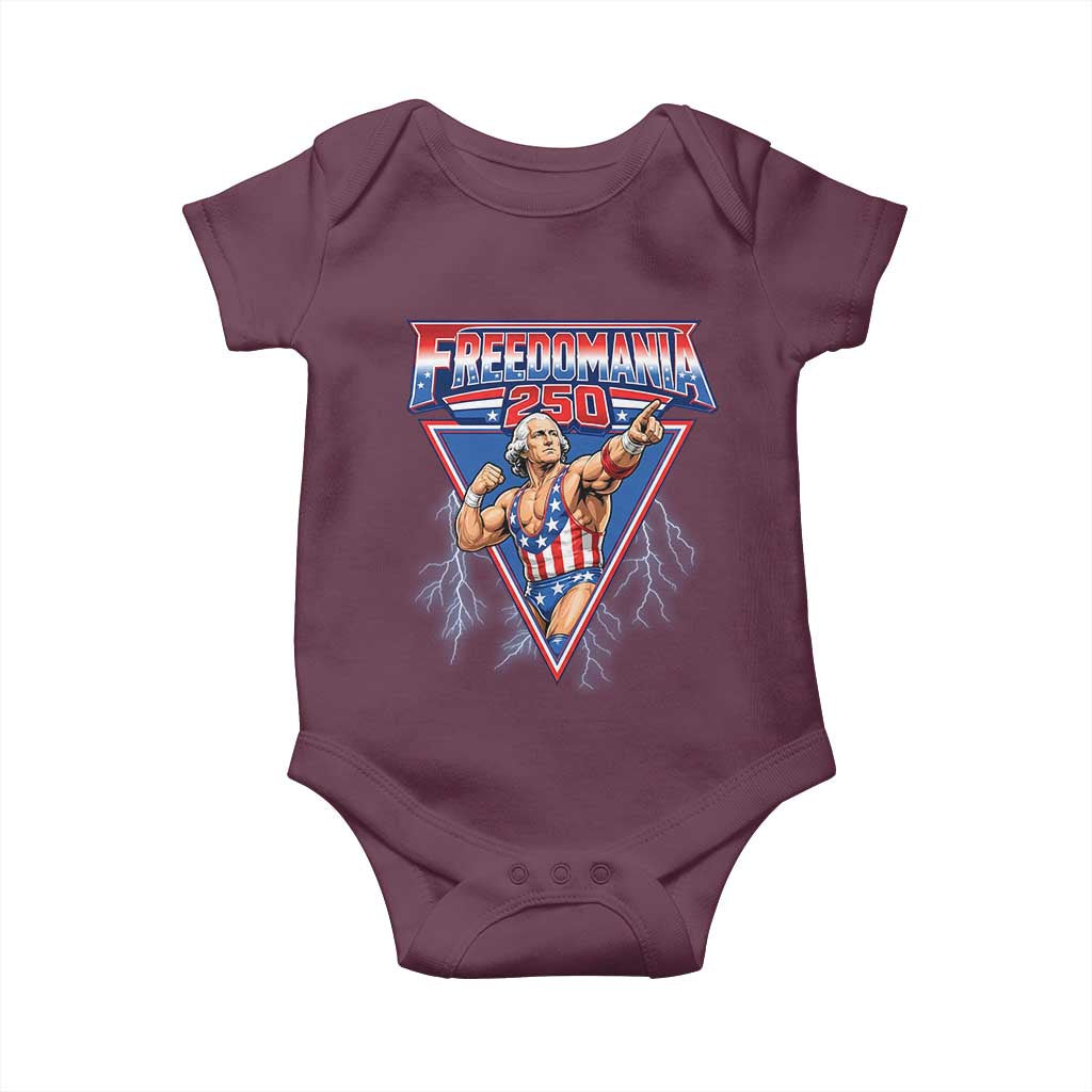 Freedomania 250 George Washington Wrestler Graphic Baby Onesie Funny Muscular President Lightning 1776 to 2026 Semiquincentennial