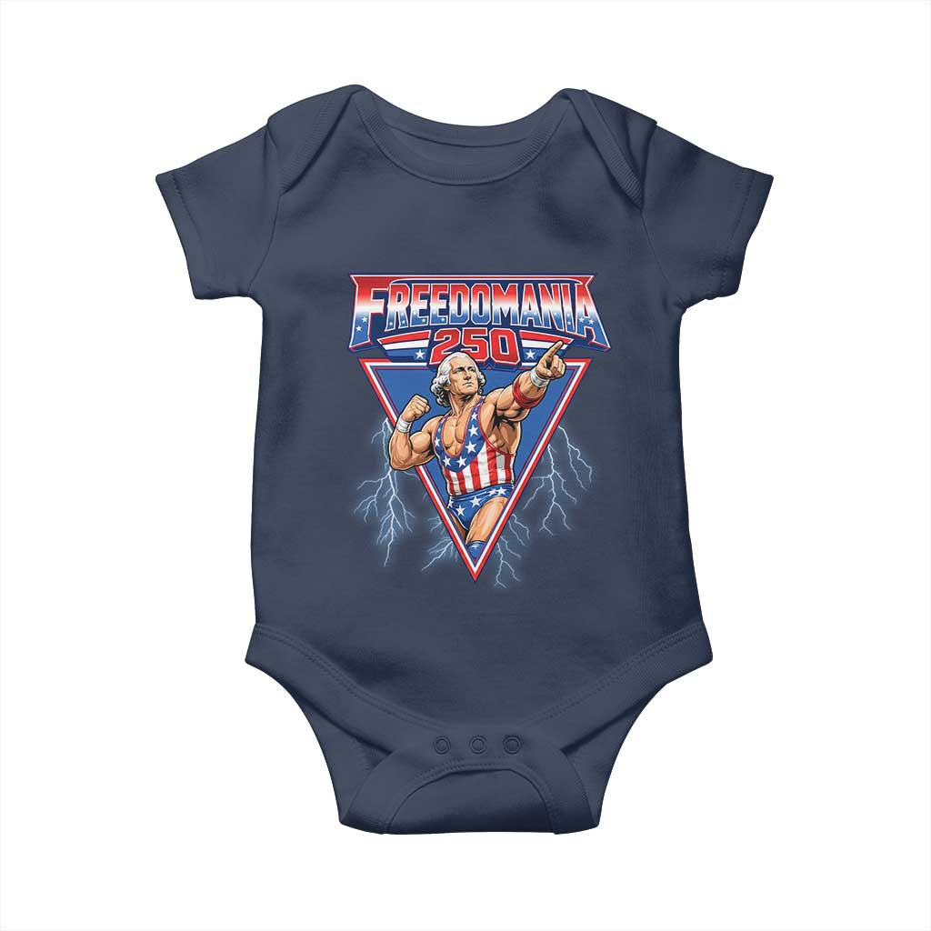 Freedomania 250 George Washington Wrestler Graphic Baby Onesie Funny Muscular President Lightning 1776 to 2026 Semiquincentennial