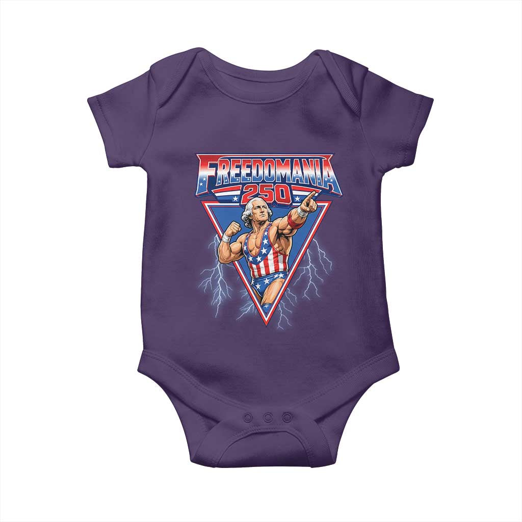 Freedomania 250 George Washington Wrestler Graphic Baby Onesie Funny Muscular President Lightning 1776 to 2026 Semiquincentennial