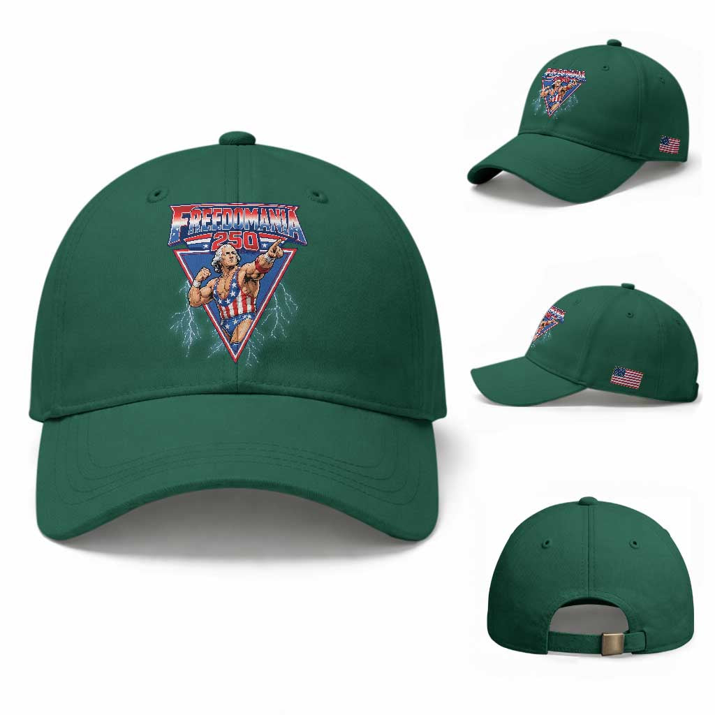 Freedomania 250 George Washington Wrestler Graphic Baseball Cap Funny Muscular President Lightning 1776 to 2026 Semiquincentennial