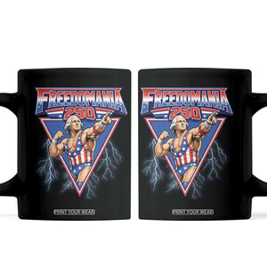Freedomania 250 George Washington Wrestler Graphic Coffee Mug Funny Muscular President Lightning 1776 to 2026 Semiquincentennial