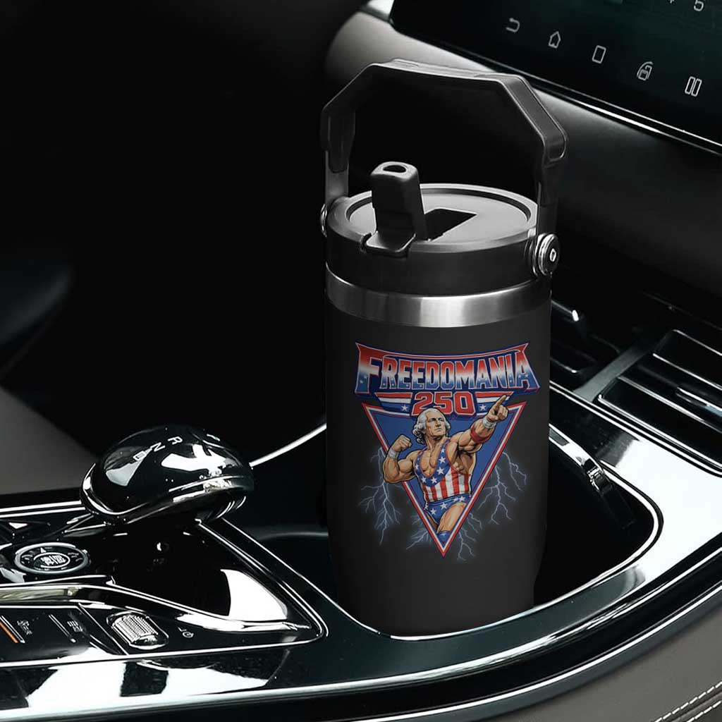 Freedomania 250 George Washington Wrestler Graphic Flip Straw Tumbler Funny Muscular President Lightning 1776 to 2026 Semiquincentennial