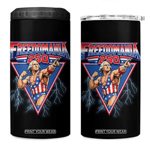 Freedomania 250 George Washington Wrestler Graphic 4 in 1 Can Cooler Tumbler Funny Muscular President Lightning 1776 to 2026 Semiquincentennial