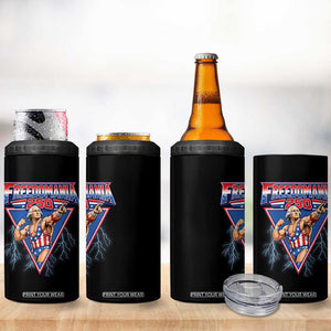 Freedomania 250 George Washington Wrestler Graphic 4 in 1 Can Cooler Tumbler Funny Muscular President Lightning 1776 to 2026 Semiquincentennial