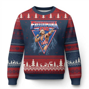 Freedomania 250 George Washington Wrestler Graphic Ugly Christmas Sweater Funny Muscular President Lightning 1776 to 2026 Semiquincentennial