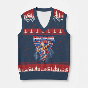 Freedomania 250 George Washington Wrestler Graphic V-Neck Knit Sweater Vest Funny Muscular President Lightning 1776 to 2026 Semiquincentennial