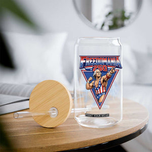 Freedomania 250 George Washington Wrestler Graphic Glass Can Funny Muscular President Lightning 1776 to 2026 Semiquincentennial