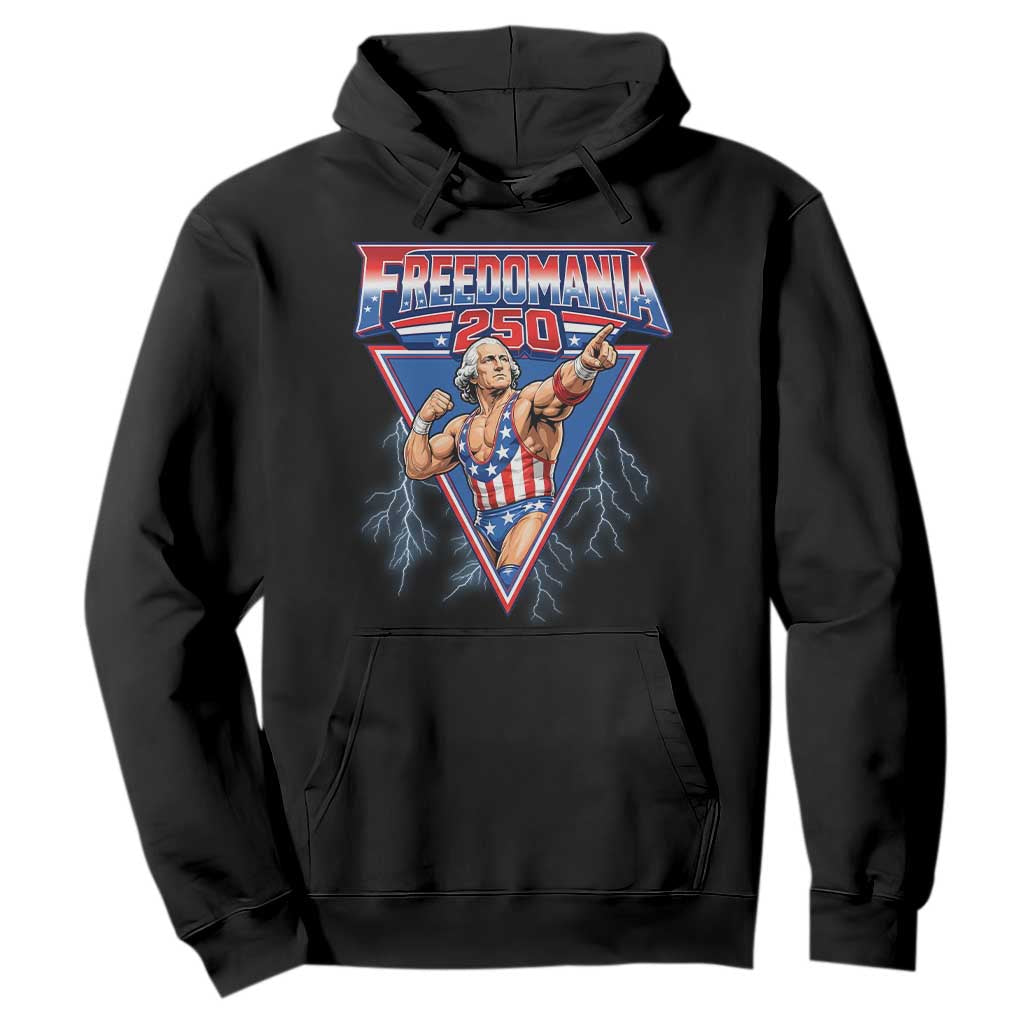Freedomania 250 George Washington Wrestler Graphic Hoodie Funny Muscular President Lightning 1776 to 2026 Semiquincentennial