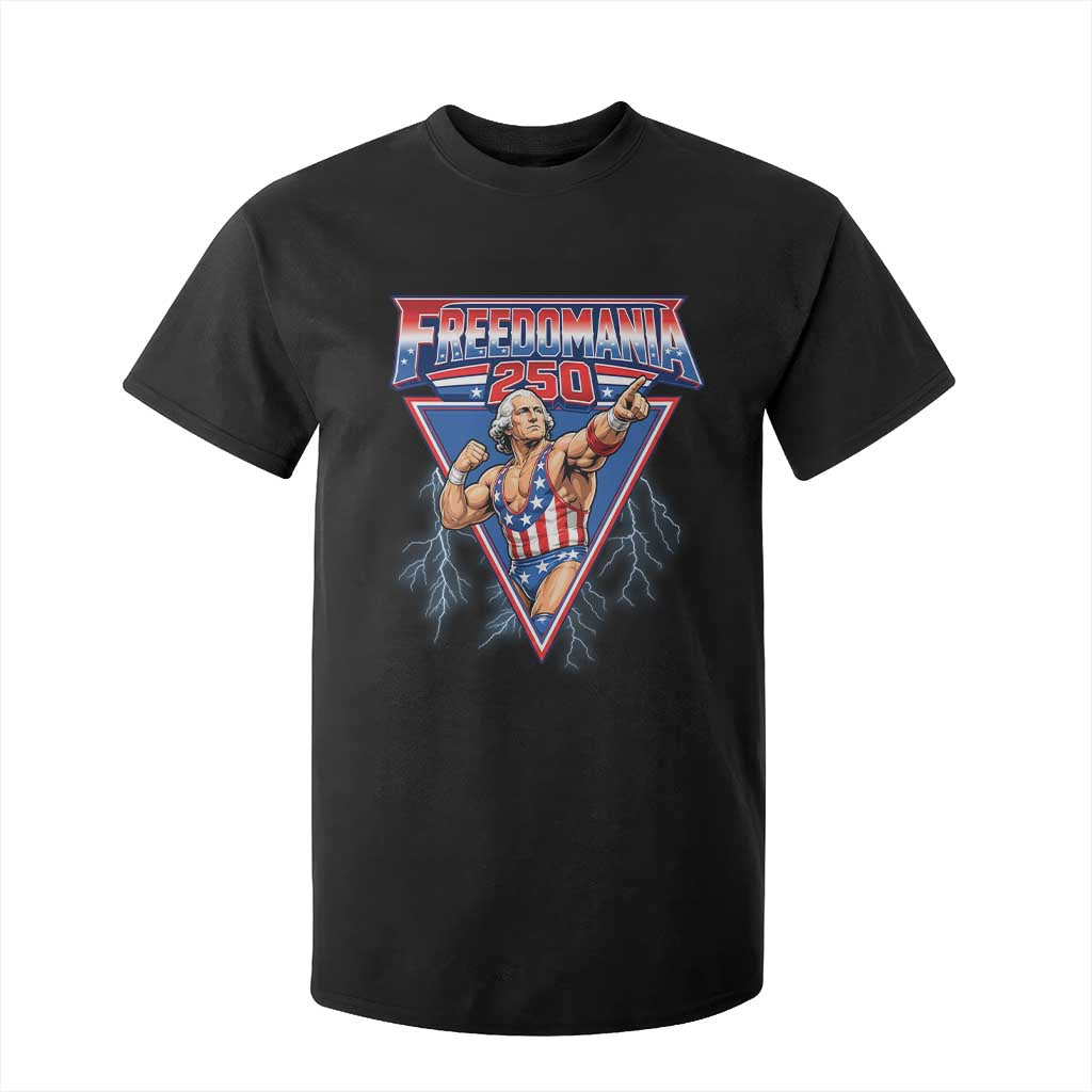 Freedomania 250 George Washington Wrestler Graphic T Shirt For Kid Funny Muscular President Lightning 1776 to 2026 Semiquincentennial