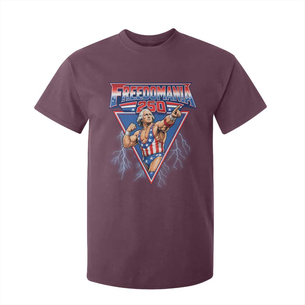 Freedomania 250 George Washington Wrestler Graphic T Shirt For Kid Funny Muscular President Lightning 1776 to 2026 Semiquincentennial