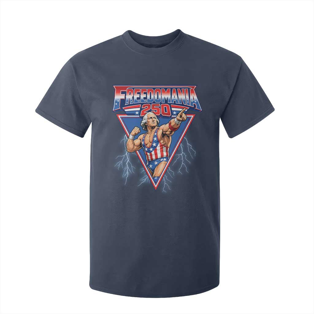 Freedomania 250 George Washington Wrestler Graphic T Shirt For Kid Funny Muscular President Lightning 1776 to 2026 Semiquincentennial