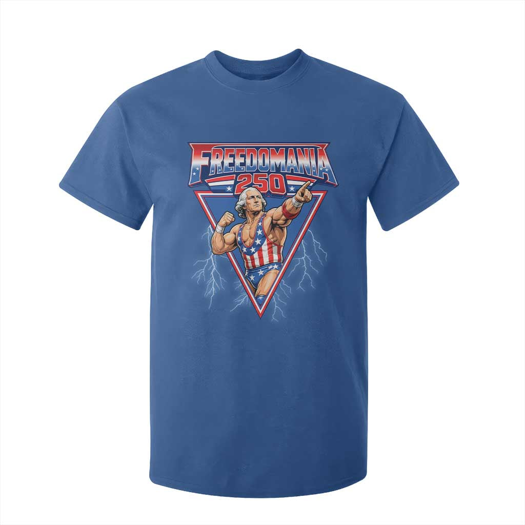 Freedomania 250 George Washington Wrestler Graphic T Shirt For Kid Funny Muscular President Lightning 1776 to 2026 Semiquincentennial