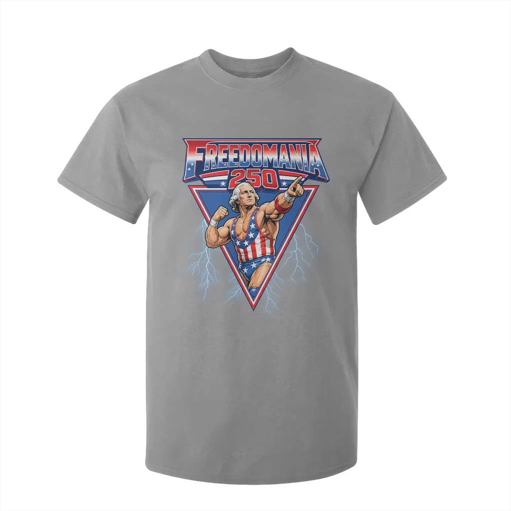 Freedomania 250 George Washington Wrestler Graphic T Shirt For Kid Funny Muscular President Lightning 1776 to 2026 Semiquincentennial