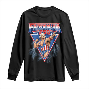 Freedomania 250 George Washington Wrestler Graphic Long Sleeve Shirt Funny Muscular President Lightning 1776 to 2026 Semiquincentennial