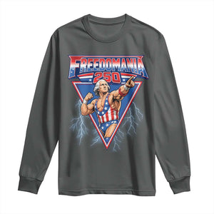 Freedomania 250 George Washington Wrestler Graphic Long Sleeve Shirt Funny Muscular President Lightning 1776 to 2026 Semiquincentennial