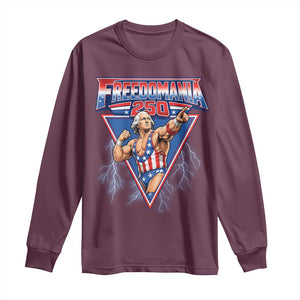 Freedomania 250 George Washington Wrestler Graphic Long Sleeve Shirt Funny Muscular President Lightning 1776 to 2026 Semiquincentennial