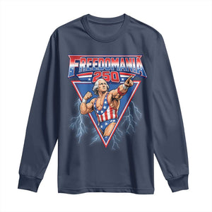 Freedomania 250 George Washington Wrestler Graphic Long Sleeve Shirt Funny Muscular President Lightning 1776 to 2026 Semiquincentennial