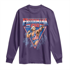 Freedomania 250 George Washington Wrestler Graphic Long Sleeve Shirt Funny Muscular President Lightning 1776 to 2026 Semiquincentennial
