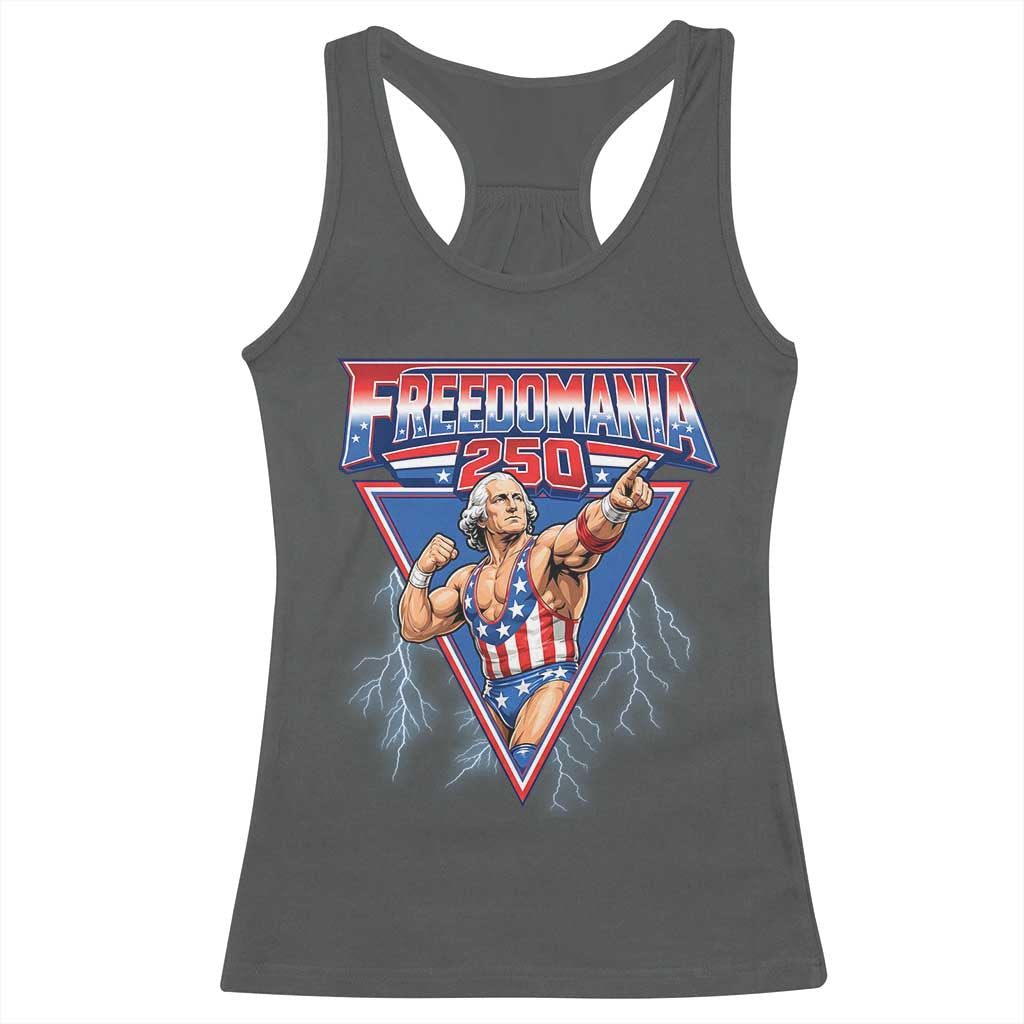 Freedomania 250 George Washington Wrestler Graphic Racerback Tank Top Funny Muscular President Lightning 1776 to 2026 Semiquincentennial