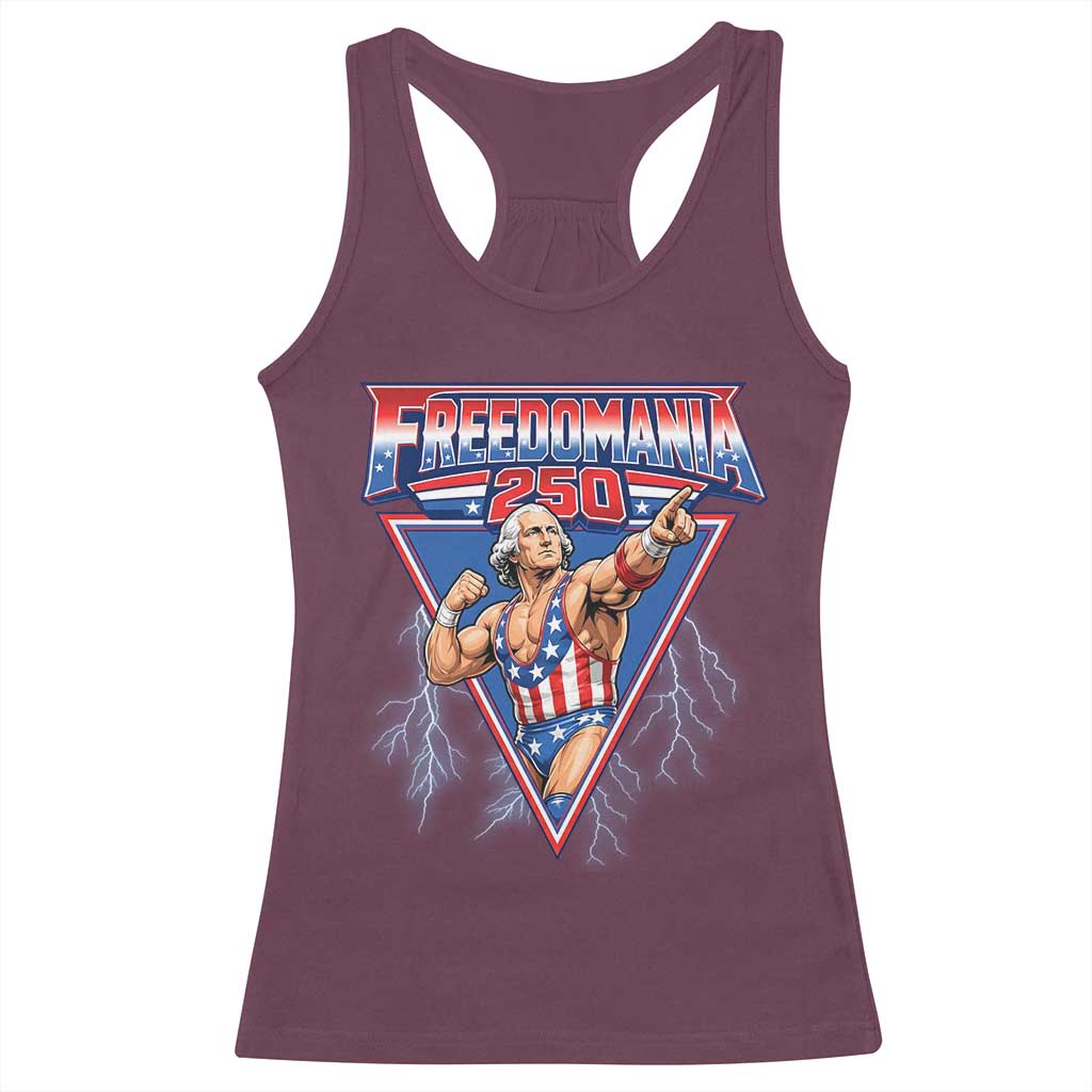 Freedomania 250 George Washington Wrestler Graphic Racerback Tank Top Funny Muscular President Lightning 1776 to 2026 Semiquincentennial