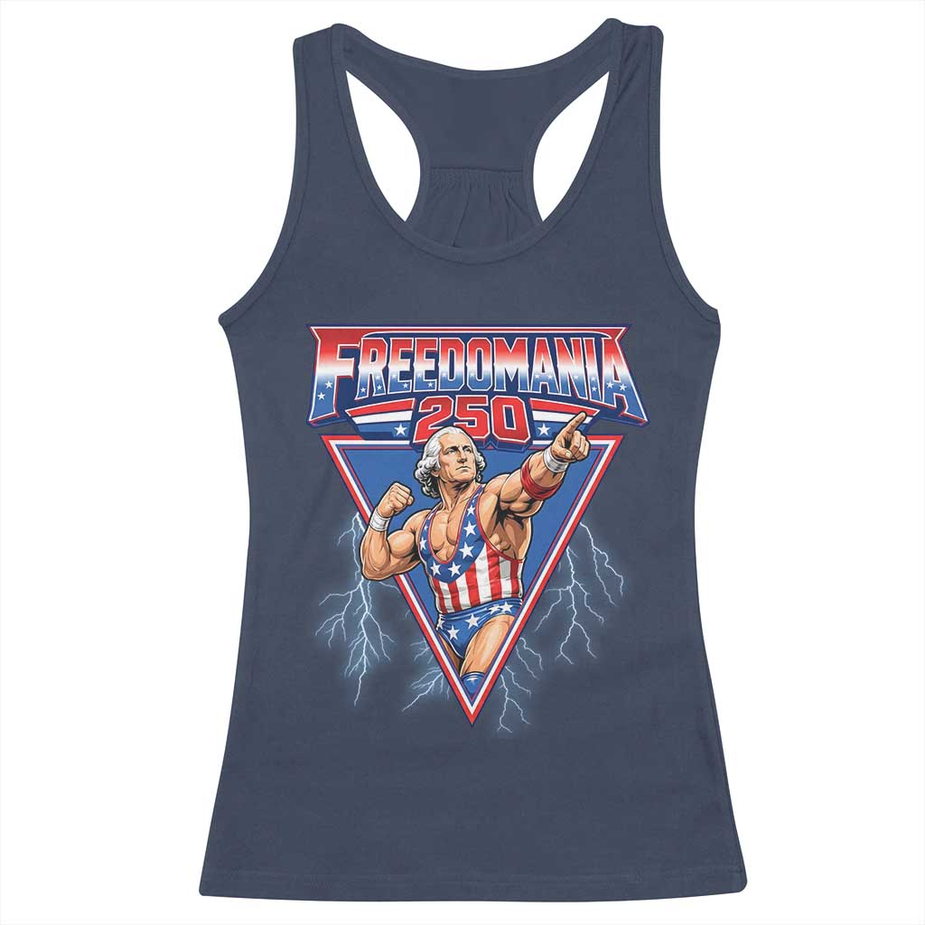 Freedomania 250 George Washington Wrestler Graphic Racerback Tank Top Funny Muscular President Lightning 1776 to 2026 Semiquincentennial