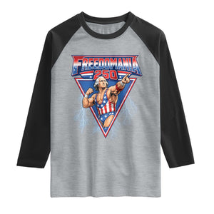 Freedomania 250 George Washington Wrestler Graphic Raglan Shirt Funny Muscular President Lightning 1776 to 2026 Semiquincentennial