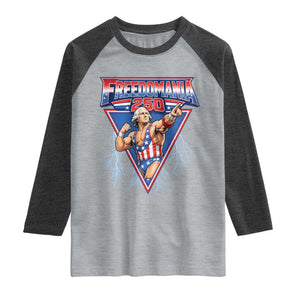 Freedomania 250 George Washington Wrestler Graphic Raglan Shirt Funny Muscular President Lightning 1776 to 2026 Semiquincentennial