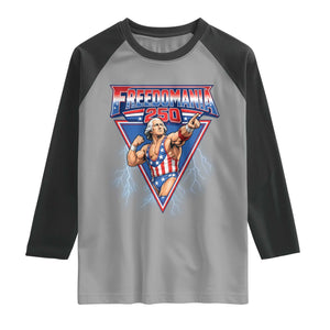 Freedomania 250 George Washington Wrestler Graphic Raglan Shirt Funny Muscular President Lightning 1776 to 2026 Semiquincentennial