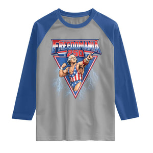 Freedomania 250 George Washington Wrestler Graphic Raglan Shirt Funny Muscular President Lightning 1776 to 2026 Semiquincentennial