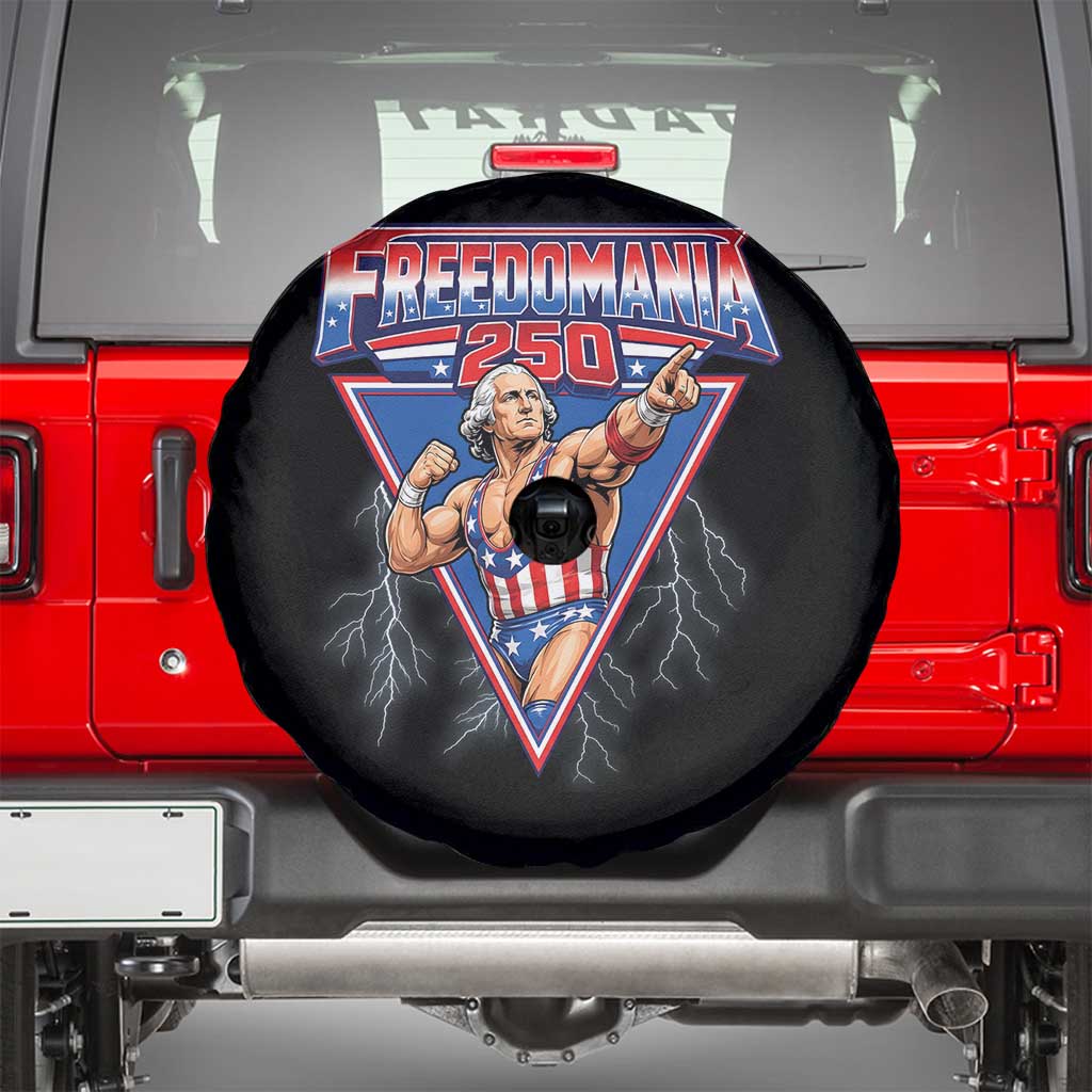 Freedomania 250 George Washington Wrestler Graphic Spare Tire Cover Funny Muscular President Lightning 1776 to 2026 Semiquincentennial