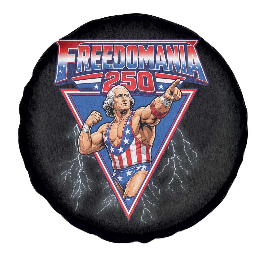 Freedomania 250 George Washington Wrestler Graphic Spare Tire Cover Funny Muscular President Lightning 1776 to 2026 Semiquincentennial