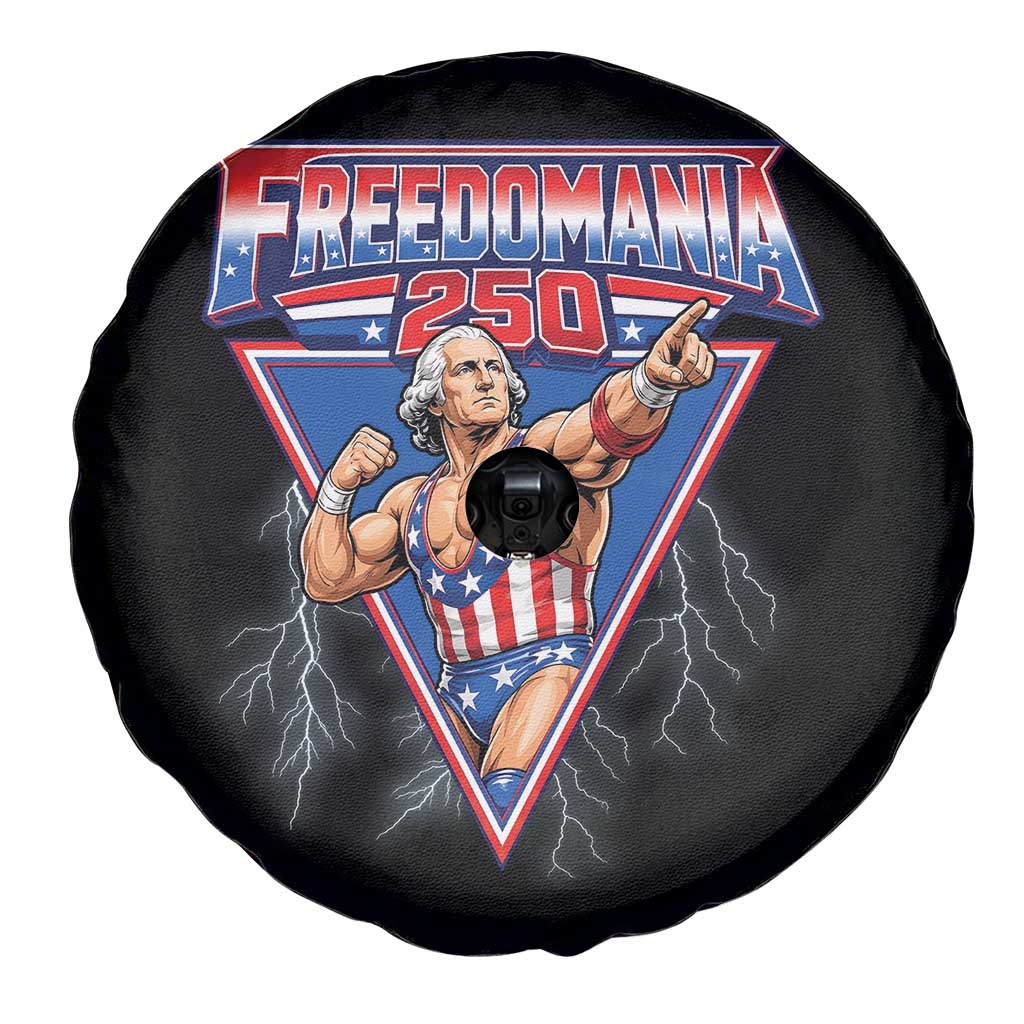 Freedomania 250 George Washington Wrestler Graphic Spare Tire Cover Funny Muscular President Lightning 1776 to 2026 Semiquincentennial