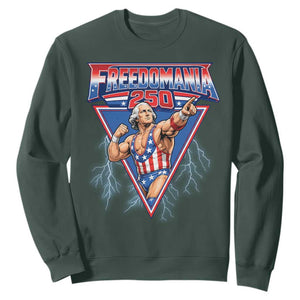 Freedomania 250 George Washington Wrestler Graphic Sweatshirt Funny Muscular President Lightning 1776 to 2026 Semiquincentennial