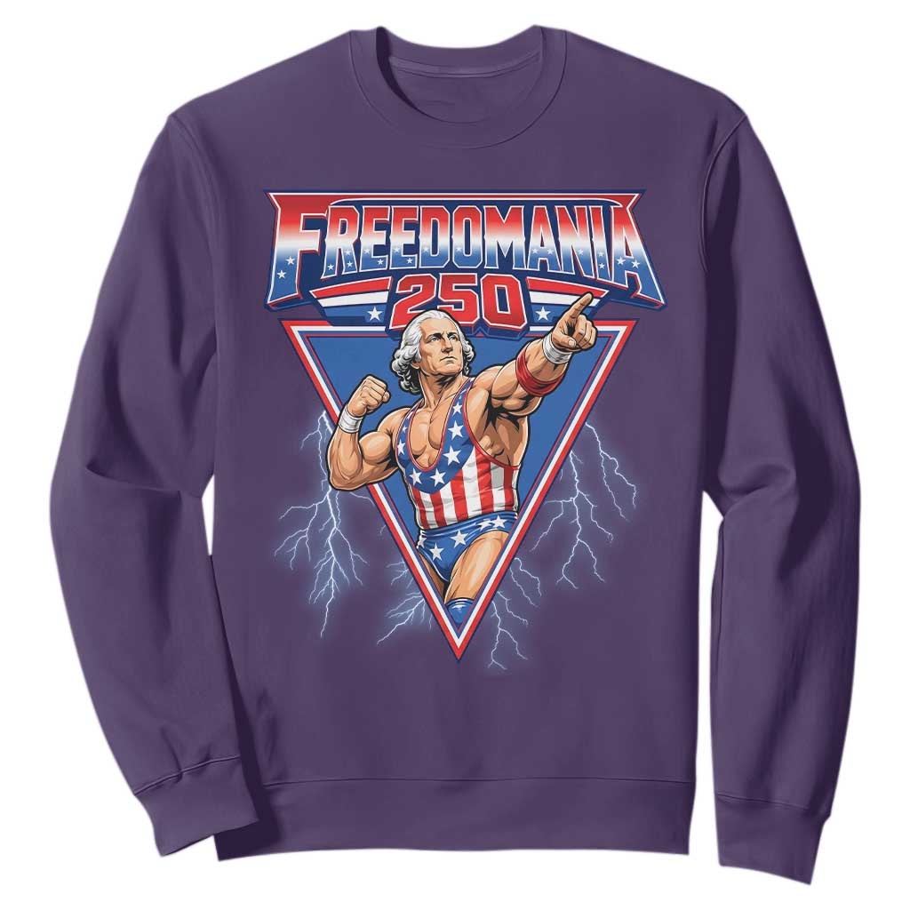 Freedomania 250 George Washington Wrestler Graphic Sweatshirt Funny Muscular President Lightning 1776 to 2026 Semiquincentennial