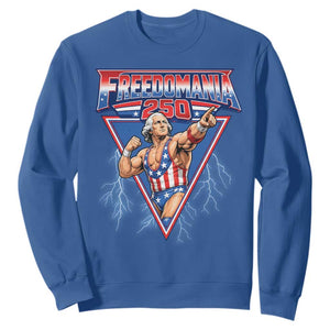 Freedomania 250 George Washington Wrestler Graphic Sweatshirt Funny Muscular President Lightning 1776 to 2026 Semiquincentennial