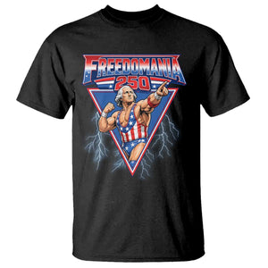 Freedomania 250 George Washington Wrestler Graphic T Shirt Funny Muscular President Lightning 1776 to 2026 Semiquincentennial