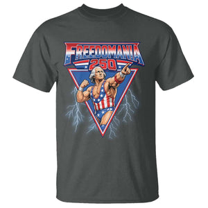 Freedomania 250 George Washington Wrestler Graphic T Shirt Funny Muscular President Lightning 1776 to 2026 Semiquincentennial